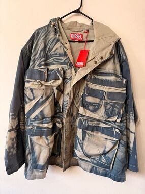 DIESEL Men’s Blue & Khaki Utility Field Jacket(brand new)